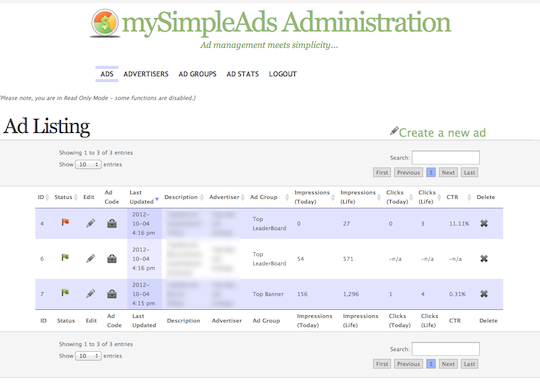 Admin Interface Example